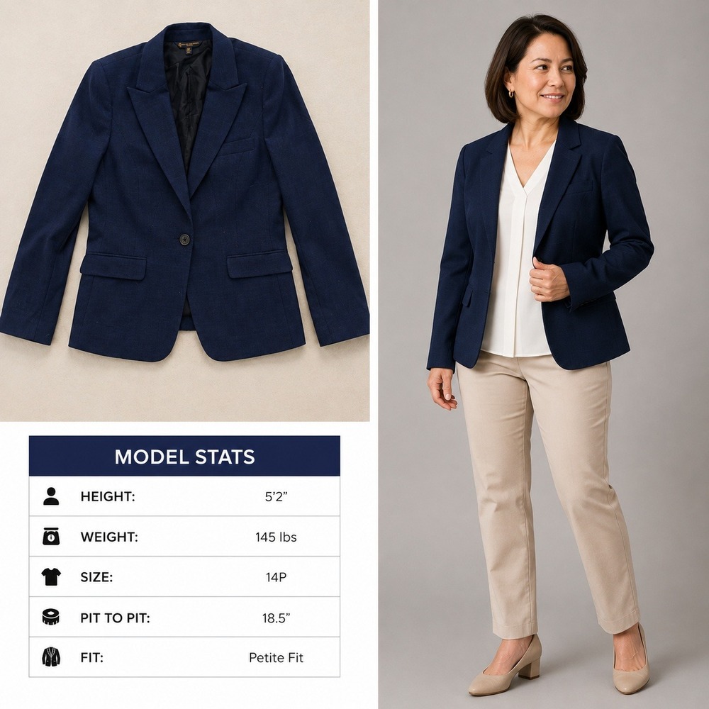 Brooks Brothers Explorer Navy Blue Wool Blend One Button Petite Blazer 14P